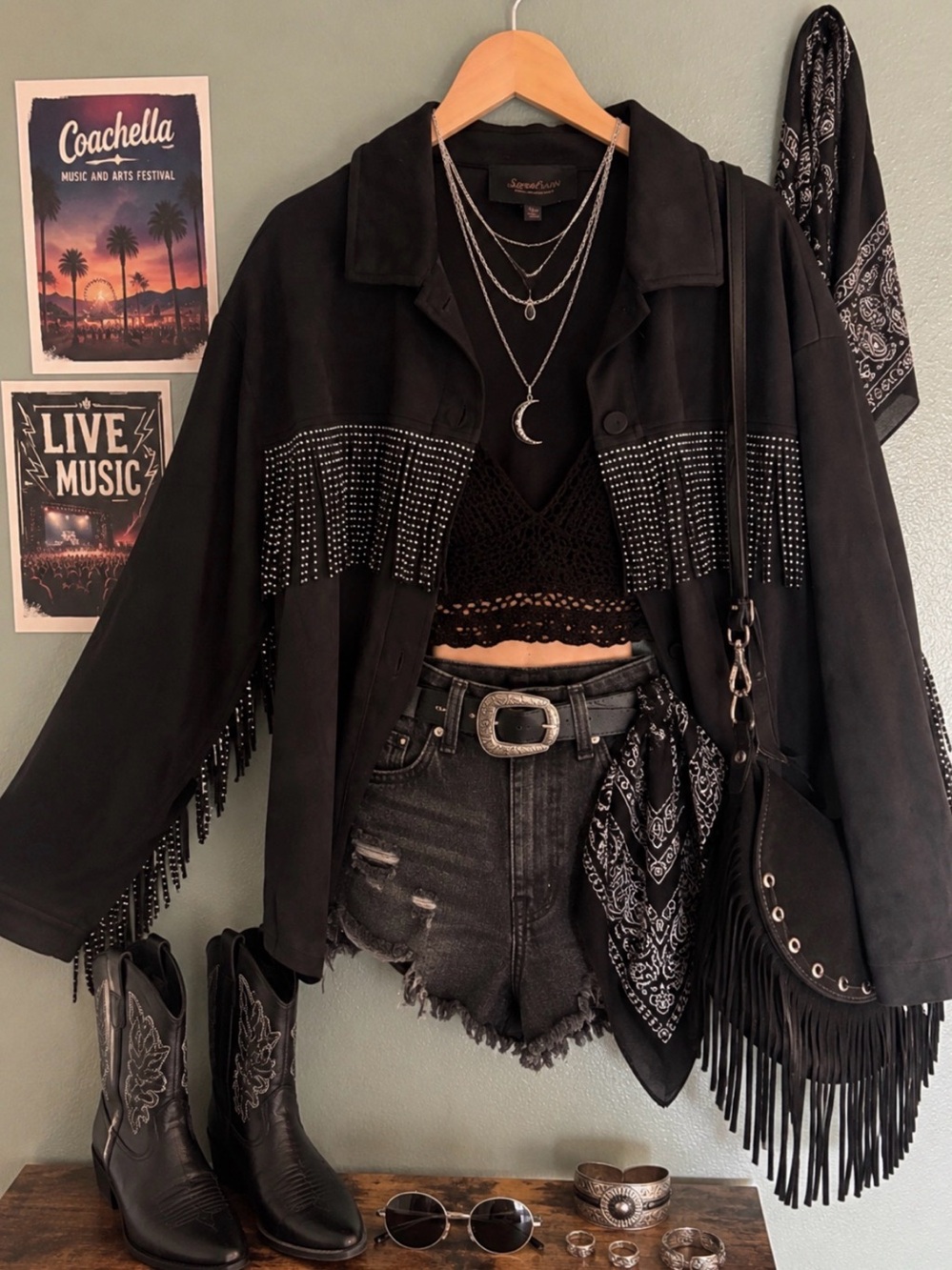 Sweet Rain Suede-Look Black Silver Fringe Jacket Stud Detail
Size XL
Stretchy